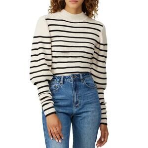 Khaite White Black Striped Sweater SMALL Mockneck Balloon Sleeves Designer $820